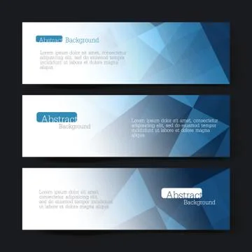 Collection of three horizontal banner designs, abstract blue triangles, vecto Stock Illustration
