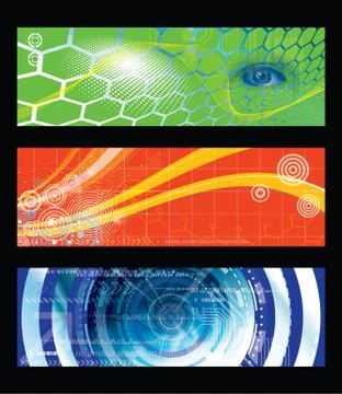 Collection Of Three Horizontal Technology Banner Illustrazione stock