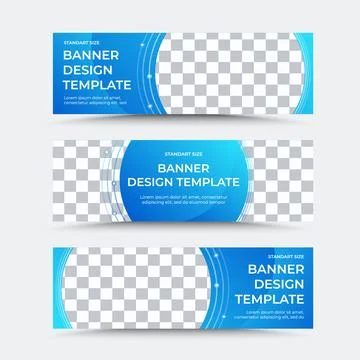 Collection of three horizontal vector banner templates in blue white Stock Illustration