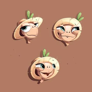 A collection of three illustrations of various emotions of a cute turtle in p Stock Illustration