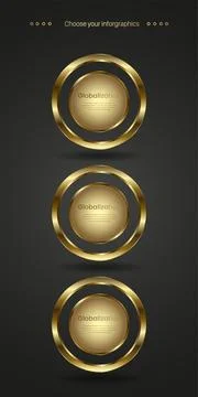 Collection of three lmodern and elegant graphic with concentric golden ring.. Stock Illustration
