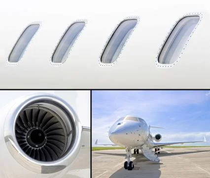 Collection of three photos of luxury private jet aircraft Foto stock