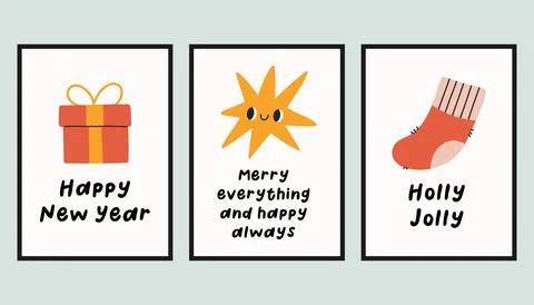 Collection of three simple New Year and Christmas posters. Trendy winter vector Stock Illustration