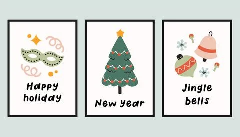 Collection of three simple New Year and Christmas posters. Trendy winter vector Stock Illustration
