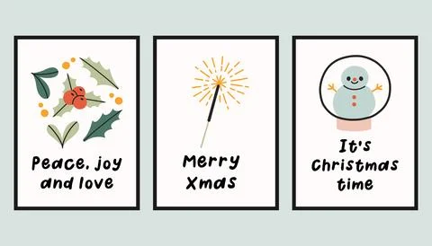 Collection of three simple New Year and Christmas posters. Trendy winter vector Stock Illustration