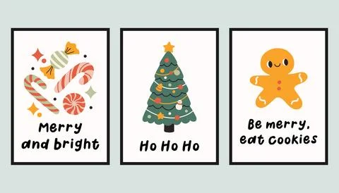 Collection of three simple New Year and Christmas posters. Trendy winter vector Stock Illustration