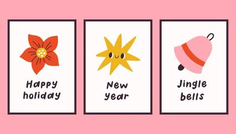 Collection of three simple New Year and Christmas posters. Trendy winter vector Stock Illustration