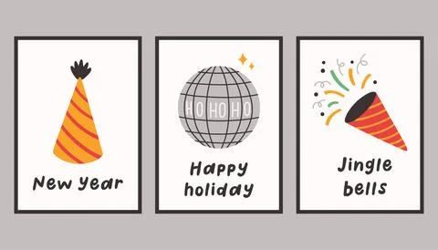 Collection of three simple New Year and Christmas posters. Trendy winter vector Stock Illustration