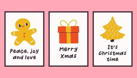 Collection of three simple New Year and Christmas posters. Trendy winter vector Stock Illustration