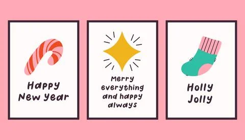 Collection of three simple New Year and Christmas posters. Trendy winter vector Stock Illustration