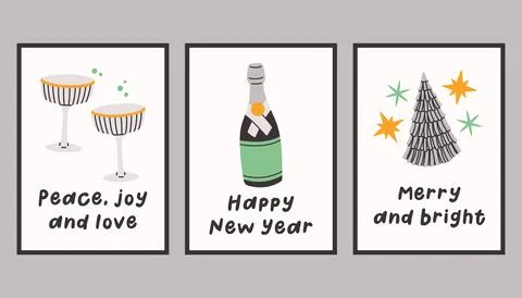 Collection of three simple New Year and Christmas posters. Trendy winter vector Stock Illustration