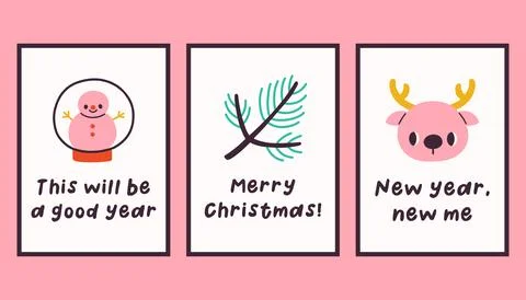 Collection of three simple New Year and Christmas posters. Trendy winter vector Stock Illustration