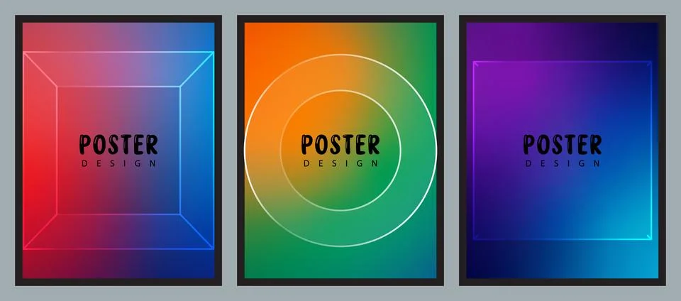 A collection of three vertical poster designs featuring smooth colorful gradi 库存插图
