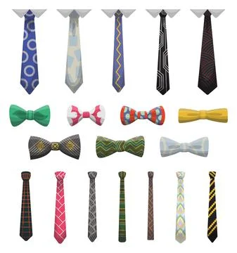 Collection of ties and bow ties. Men fashioned accessories. Clothes design Stock Illustration