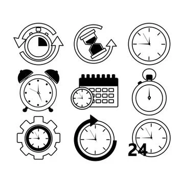 Collection time clock hour plan service work Stock Illustration