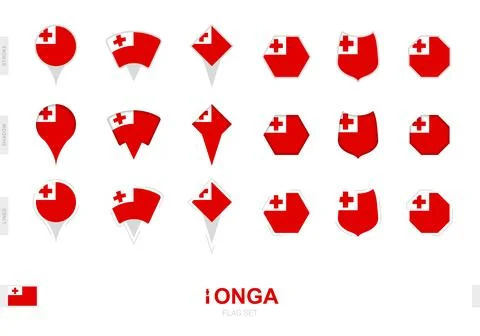 Collection of the Tonga flag in different shapes and with three different e.. Stock Illustration