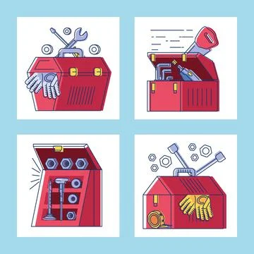 Collection tool boxes Stock Illustration