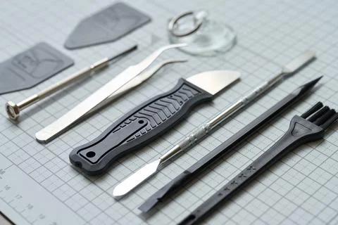 A collection of tools for disassembling smartphones Stock Photos