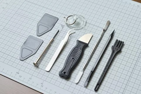 A collection of tools for disassembling smartphones Stock Photos