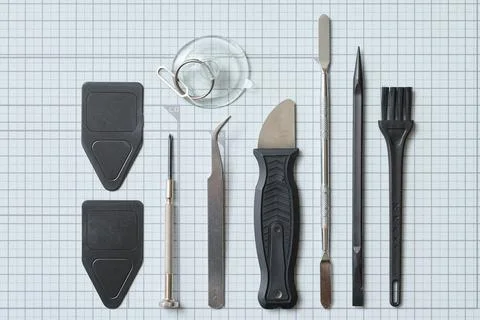 A collection of tools for disassembling smartphones Stock Photos