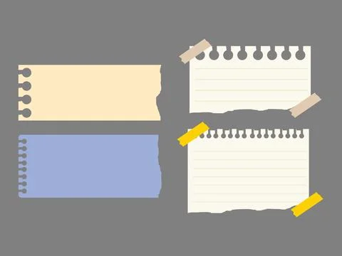 A Collection of Torn Paper Notes Taped to a Gray Background, Perfect for Bu.. Stock Illustration