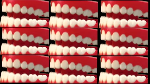 A collection of toy chattering teeth. Chatty joke. Stock Footage 235816868