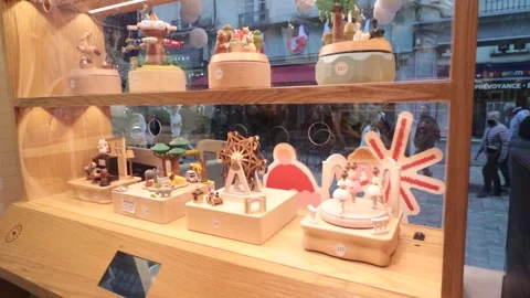 Collection of toys on display. Stock Footage 311023186