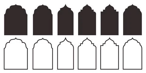 Collection of traditional Islamic window or door shapes. Set of Mosque Muslim Stock Illustration