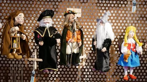 Collection of traditional witch wizard magic marionette puppet wooden dental Stock Photos