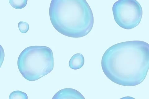A collection of translucent blue bubbles scattered across a soft pastel backg Stock Illustration