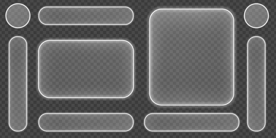 Collection of translucent glassmorphism UI elements including rectangular pan Stockillustratie