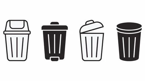 Collection of trash bin and waste disposal icons with disposal, container Stock Illustration