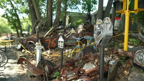 Collection of trash recovered from a river Stock Footage 326966752