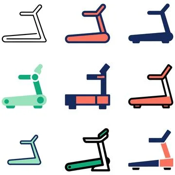Collection of Treadmill Exercise Machine Flat Vector Line Icon Set Designs イラスト素材