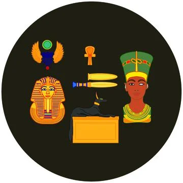 Collection of treasures and objects of ancient egypt. illustration for web and Stock Illustration