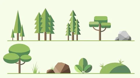 A collection of tree and shrub elements to complement illustrations and games. Stock Illustration