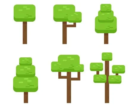 A collection of tree elements made of blocks Illustrazione stock