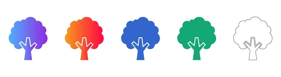 Collection of Tree Icons in Gradient and Line Art Stock Illustration