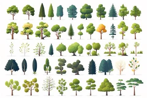 A collection of trees and shrubs in different stages of growth and growth w.. 스톡 일러스트