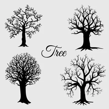Collection of trees outline. Silhouette of tree on white background vector Stock Illustration