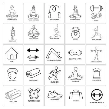 Collection of trending vector line icons of sports like gym, yoga, gymnasti.. Stock Illustration
