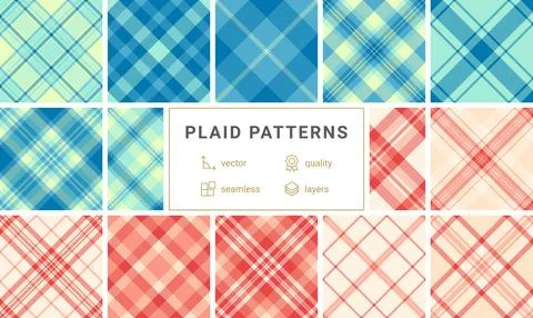 A collection of trendy plaid patterns with geometric checks, perfect for te.. Stock Illustration