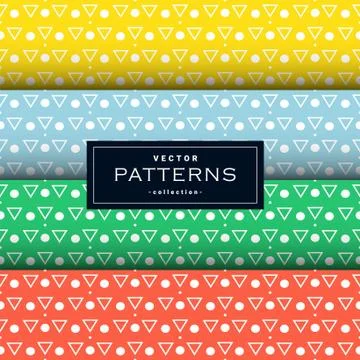 Collection of triangle and dot pattern set in four colors Stock Illustration