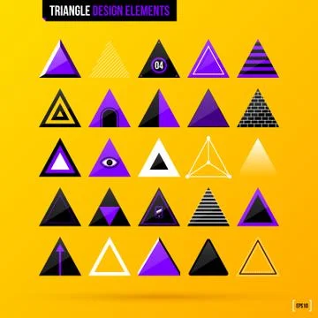Collection of triangle design elements on bright yellow background. EPS10 Stock Illustration