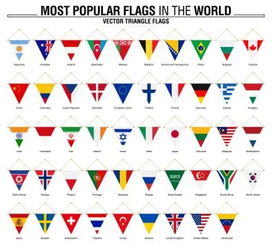Collection of triangle flags, most popular world flags Illustrazione stock
