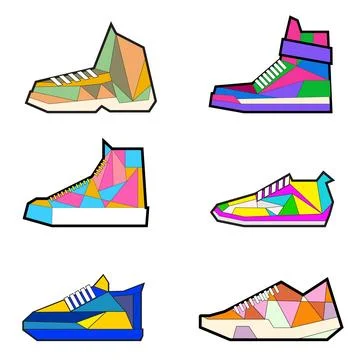 Collection of triangular sneakers, modern design for running jogging, recycle Illustrazione stock