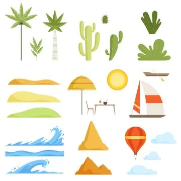 Collection of tropical landscape constructor design elements vector Illustration Illustrazione stock