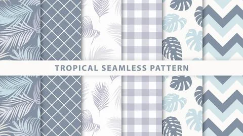 Collection of tropical seamless pattern Stock Illustration