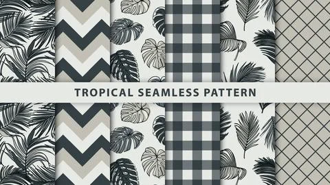 Collection of tropical seamless pattern Stock Illustration
