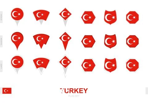 Collection of the Turkey flag in different shapes and with three different .. Stock Illustration